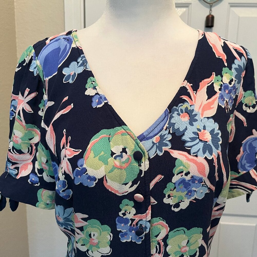 Talbots dress, navy blue with vibrant floral pattern, size 4 - Picture 5 of 6